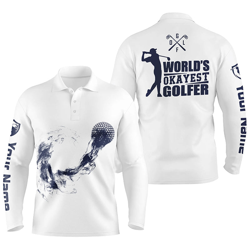 Navy And White Mens Golf Polo Shirts, Personalized Golf Shirts For Men, Cool Golf Gifts LDT0151