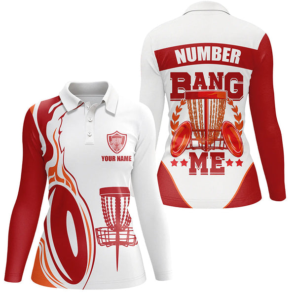 Bang Me Womens Disc Golf Shirts, Red White Customized Polo Shirt For Womens, Disc Golf Disc LDT0160