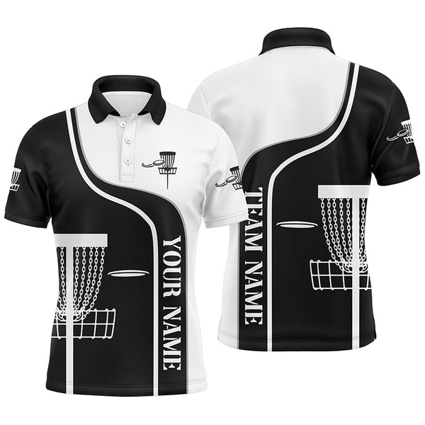 Personalized Disc Golf Basket Black White Mens Polo Shirt Custom Disc Golf Shirts For Men LDT0721
