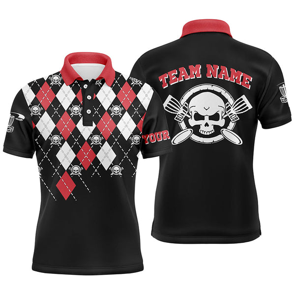 Personalized Skull Argyle Pattern Mens Disc Golf Polo Shirt Custom Disc Golf Team Shirts For Men LDT0723