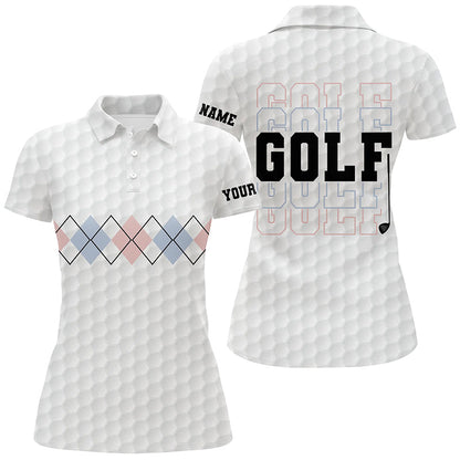 Pink Blue Argyle Pattern Golf Polo Shirts Custom Cool White Golf Shirts For Women Golf Gifts LDT0950