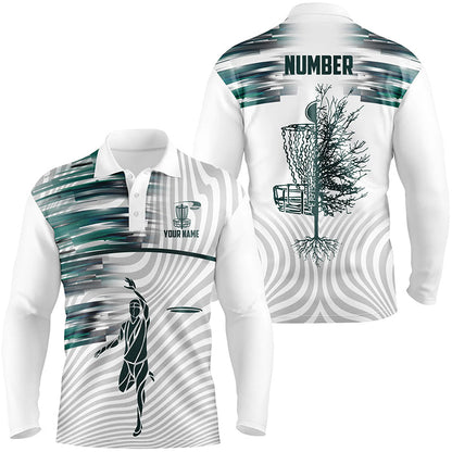 Green White Mens Disc Golf Polo Shirts Custom Disc Golf Basket Shirts For Men Golfing Gifts LDT1371
