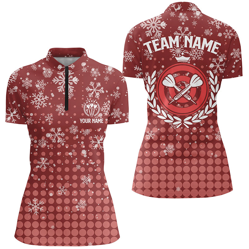 Personalized Darts Christmas Snowflakes Red Quarter-Zip Shirt Custom Dart Jersey For Women LDT0743