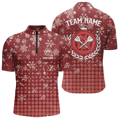 Personalized Darts Christmas Snowflakes Red Quarter-Zip Shirt Custom Darts Jersey For Men LDT0743