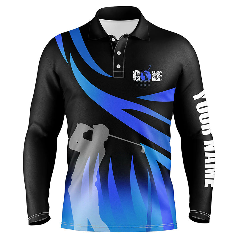 Golf In Passion Black & Blue Flame Golf Mens Polo Shirt Personalized Cool Golf Shirts For Men LDT0962