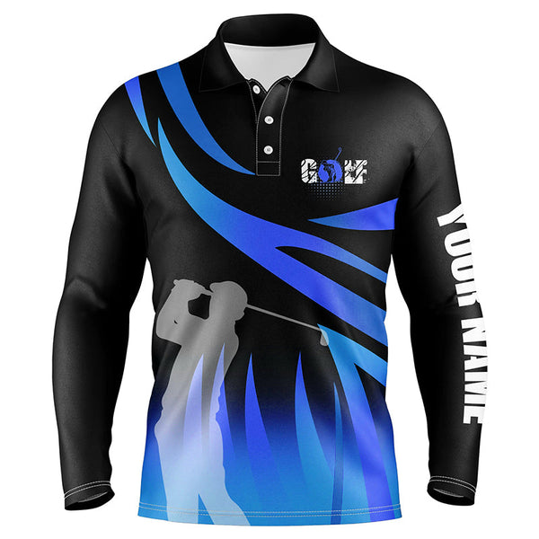 Golf In Passion Black & Blue Flame Golf Mens Polo Shirt Personalized Cool Golf Shirts For Men LDT0962