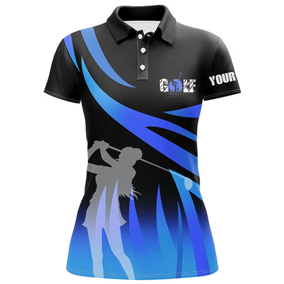 Golf In Passion Black & Blue Flame Golf Polo Shirt Personalized Cool Golf Shirts For Women LDT0962