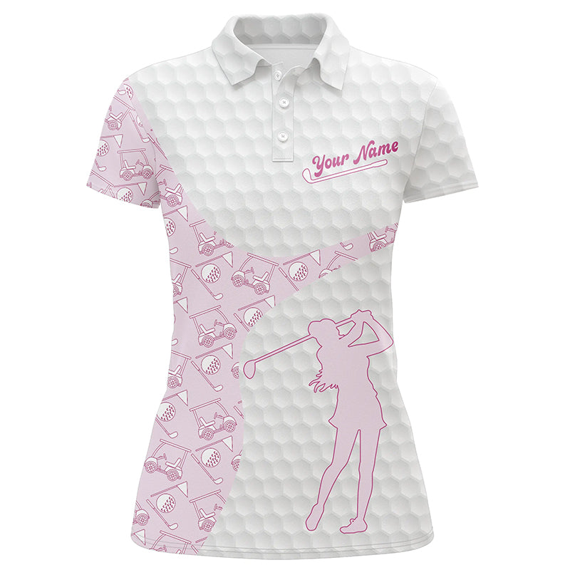 Pink White Golf Seamless Pattern Custom Name Golf Polos Personalized Golf Shirts For Womens LDT1318