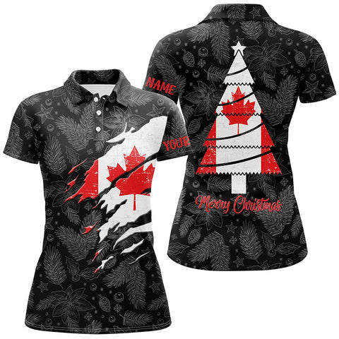 Canadian Flag Christmas Golf Polo Shirt Custom Retro Patriotic Golf Tops For Women Golf Gifts LDT0754