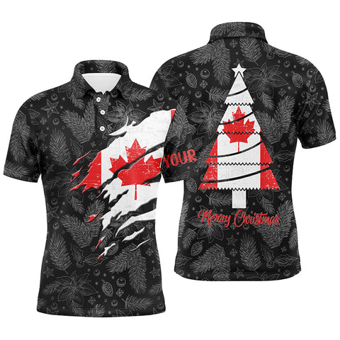 Canadian Flag Christmas Golf Mens Polo Shirt Custom Retro Patriotic Golf Shirts For Men Golf Gifts LDT0754