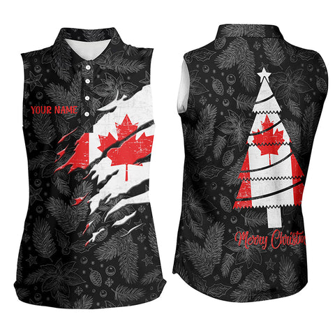 Canadian Flag Christmas Womens Sleeveless Polo Shirt Custom Patriotic Golf Shirts For Women Golf Gift LDT0754
