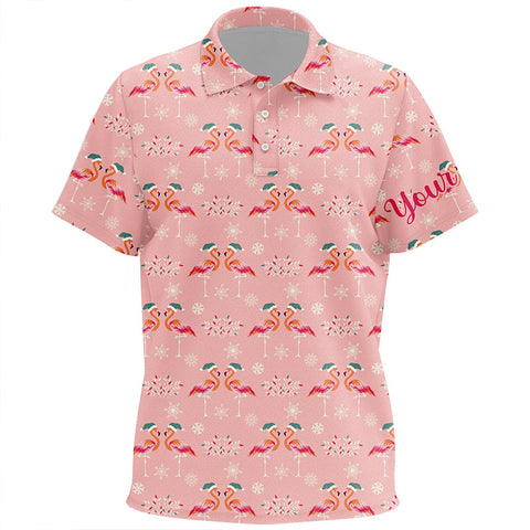 Pink Christmas Flamingos Unisex Kids Golf Polo Shirt Custom Funny Golf Shirts For Kid Golf Gifts LDT0755