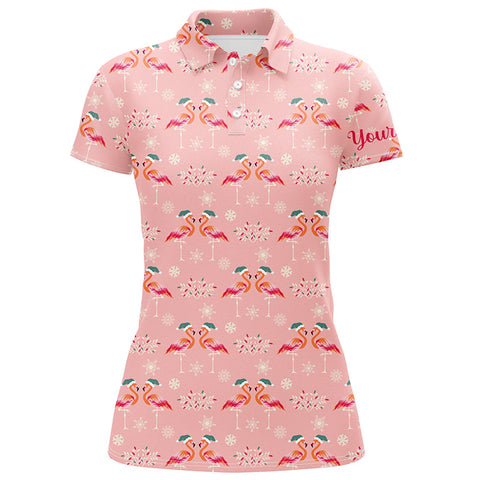 Pink Christmas Flamingos Womens Golf Polo Shirt Custom Funny Golf Shirts For Women Golf Gifts LDT0755