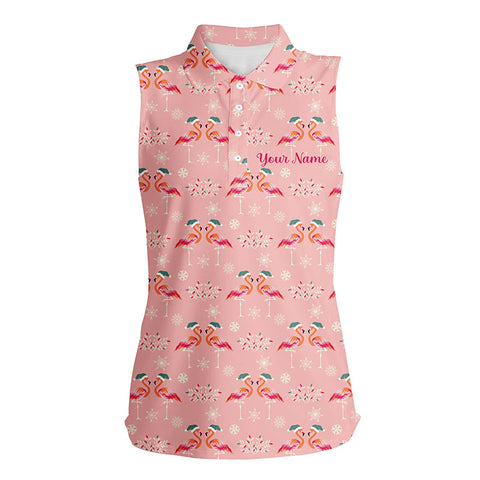 Pink Christmas Flamingos Womens Sleeveless Polo Shirt Custom Funny Golf Shirts For Women Golf Gifts LDT0755