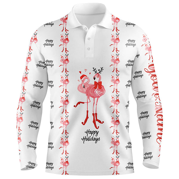 Tropical Santa Watercolor Flamingos Mens Golf Polo Shirt Christmas Golf Shirts For Men LDT0756