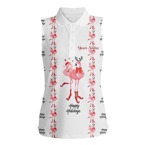 Tropical Santa Watercolor Flamingos Womens Sleeveless Polo Shirt Christmas Golf Shirts For Women LDT0756