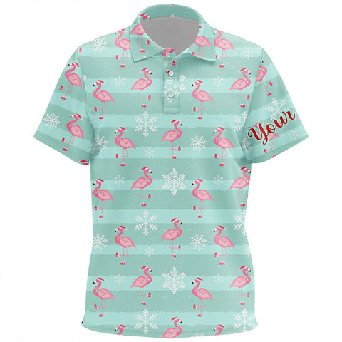 Christmas Cute Pink Flamingo Green Kids Golf Polo Shirt Custom Funny Golf Shirts For Kid LDT0757