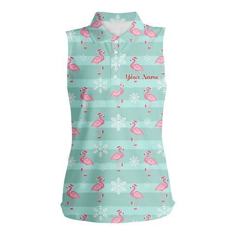 Christmas Cute Pink Flamingo Green Womens Sleeveless Polo Shirt Custom Funny Golf Shirts For Women LDT0757
