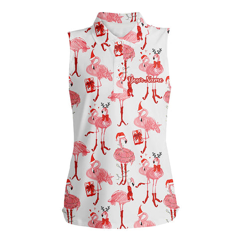 Tropical Winter Watercolor Flamingos Womens Sleeveless Polo Shirt Christmas Golf Shirts For Women LDT0758