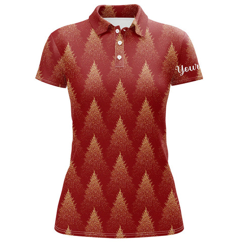 Christmas Trees Seamless Red Golf Polo Shirts Winter Custom Golf Shirts For Women Golf Gifts LDT0760