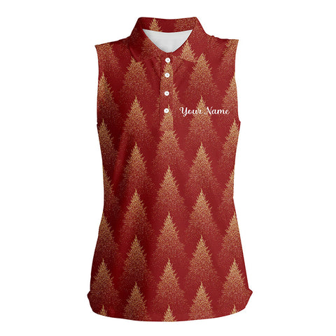 Christmas Trees Seamless Red Women Sleeveless Polo Shirt Winter Custom Golf Shirt For Women Golf Gift LDT0760
