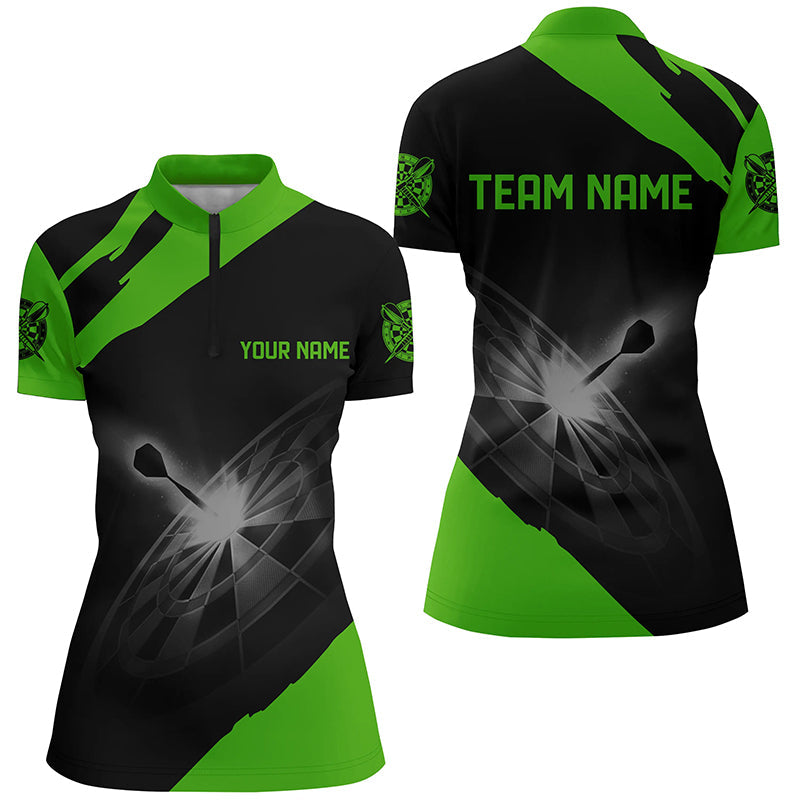 Black Green Personalized Darts Quarter Zip Shirt Custom Dart Shirts For Women Dart Jerseys LDT1396