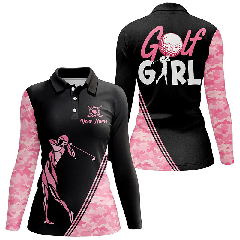 Pink Camo Print Women's Golf Shirts
