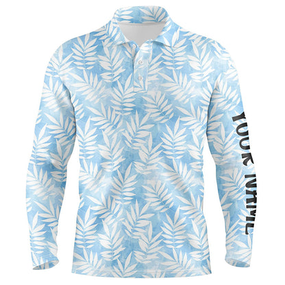 Watercolor Blue Leaves Tropical Pattern Mens Golf Polo Shirt Personalized Golf Tops For Men LDT0982