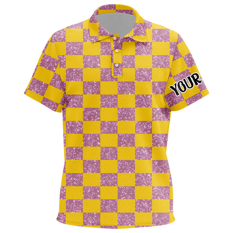 Yellow Purple Twinkle Checkered Plaid Kids Golf Polo Shirt Personalized Golf Tops For Kid LDT0983