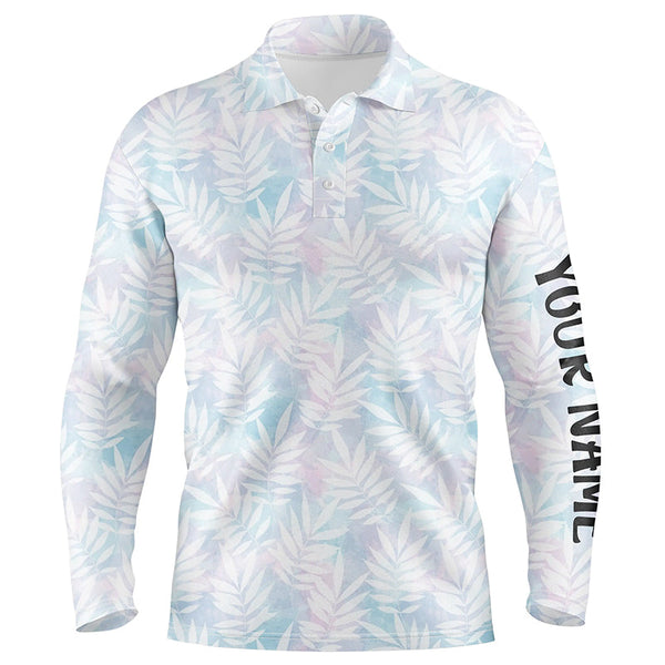 Watercolor Colorful Leaves Mens Golf Polo Shirts Rainbow Tropical Custom name Golf Tops For Men LDT0985
