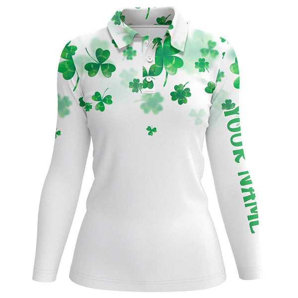 3D Green Clover St Patrick Golf Polo Shirt Custom Womens Golf Shirts Personalized Golf Tops LDT0989