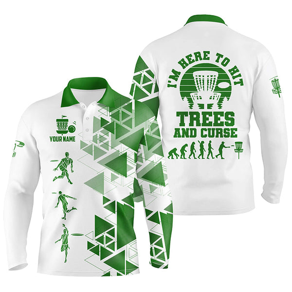 Personalized Mens Green & White Disc Golf Polo Shirts, Evolution Disc Golf Shirts For Men LDT0200