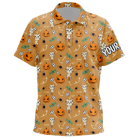 Cat Seamless Halloween Pattern Orange Kids Golf Polo Shirts Cute Funny Golf Gifts For Kid LDT0453