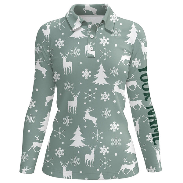 Christmas Pattern With Reindeers Snowflakes Golf Polo Shirts Christmas Golf Gifts For Women LDT0460