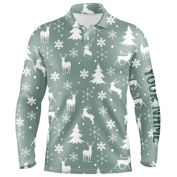 Christmas Pattern With Reindeers Snowflakes Mens Golf Polo Shirts Christmas Golf Gifts For Men LDT0460