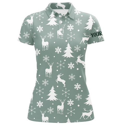 Christmas Pattern With Reindeers Snowflakes Golf Polo Shirts Christmas Golf Gifts For Women LDT0460