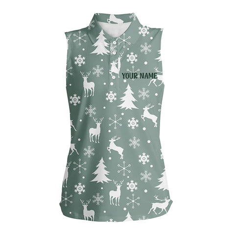 Christmas Pattern With Reindeers Snowflakes Womens Sleeveless Polo Shirt Christmas Golf Gift For Women LDT0460