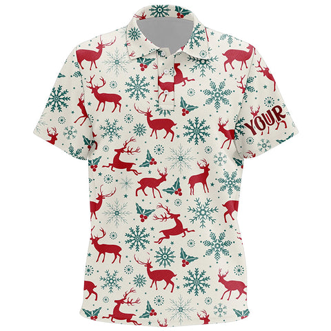 Vintage Christmas With Reindeer Snowflakes Kids Golf Polo Shirts Winter Holiday Golf Gifts For Kid LDT0461