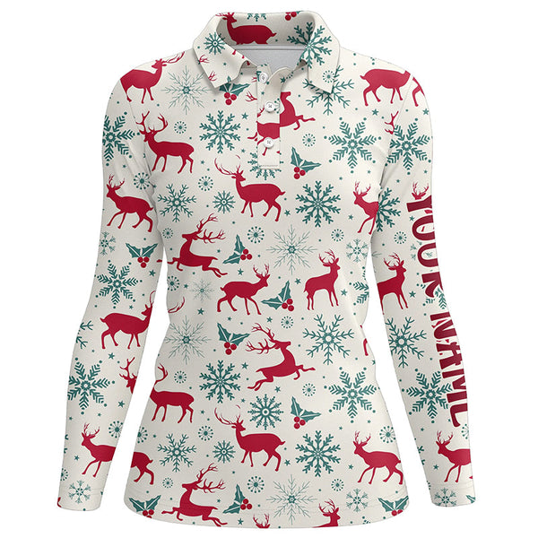 Vintage Christmas With Reindeer Snowflakes Golf Polos Winter Holiday Golf Gifts For Women LDT0461