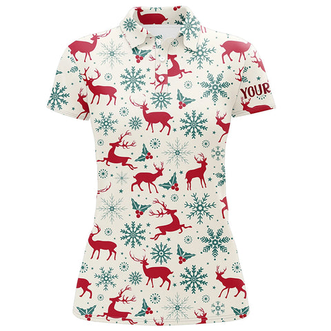 Vintage Christmas With Reindeer Snowflakes Golf Polos Winter Holiday Golf Gifts For Women LDT0461