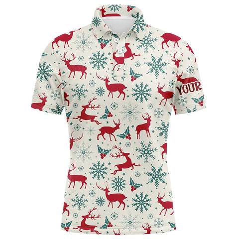 Vintage Christmas With Reindeer Snowflakes Mens Golf Polo Shirts Winter Holiday Golf Gifts For Men LDT0461