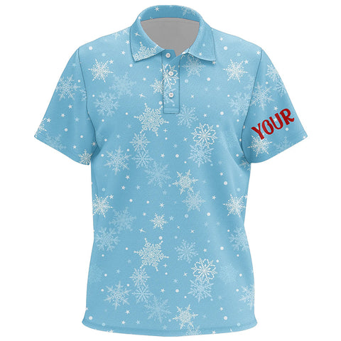 Snowflakes In Blue Christmas Kids Golf Polo Shirts Customized Winter Holiday Golf Gifts For Kid LDT0462