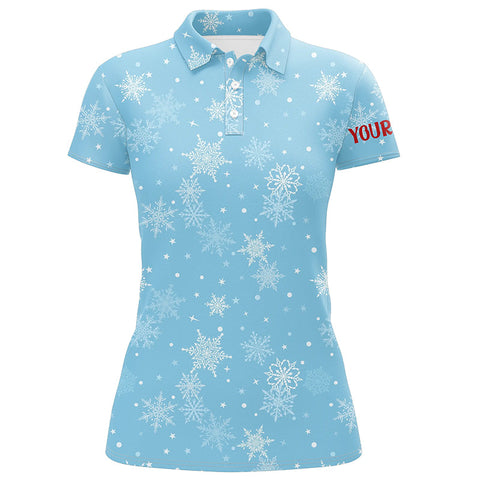 Snowflakes In Blue Christmas Golf Polo Shirts Customized Winter Holiday Golf Gifts For Women LDT0462