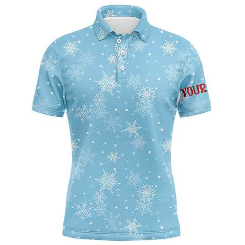 Snowflakes In Blue Christmas Mens Golf Polo Shirts Customized Winter Holiday Golf Gifts For Men LDT0462