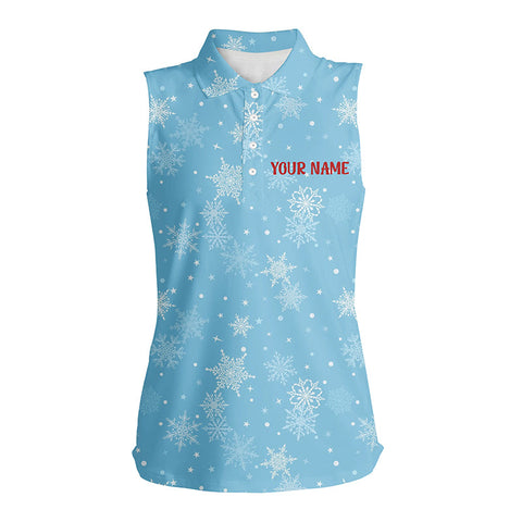 Snowflakes In Blue Christmas Womens Sleeveless Polo Shirt Custom Winter Holiday Golf Gifts For Women LDT0462