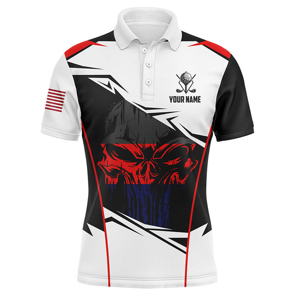 American Flag Skull Golf Polo Shirts, Custom Name Golf Shirts For Men, Patriotic Golf Gifts LDT0215