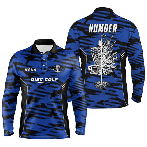 Blue Camo Mens Disc Golf Polo Shirt Custom Camouflage Disc Golf Shirts For Men Golf Gifts LDT0787