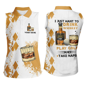 I Just Want To Drink Whiskey Womens Sleeveless Polo Shirt Custom Yellow Argyle Golf Shirts For Women LDT0790