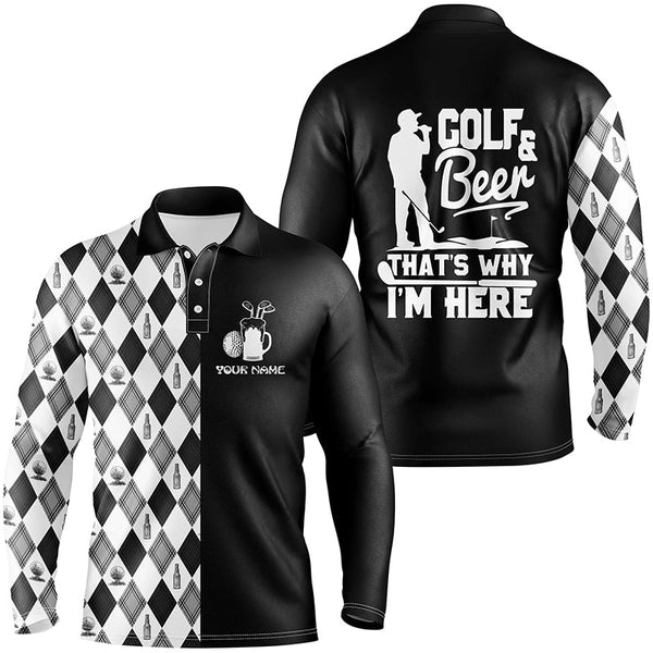 Golf & Beer That’s Why Im Here Black White Argyle Pattern Mens Golf Polo Shirt Golf Shirts For Men LDT0792