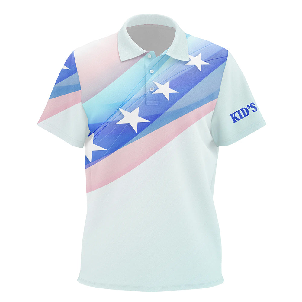 Colorful Pastel Us Flag Kids Golf Polo Shirts Custom Name Patriotic Golf Shirts For Kid Golf Gifts LDT1435